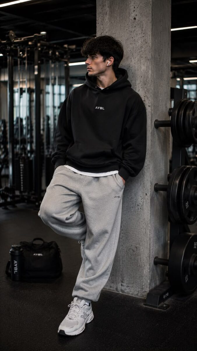 Phối áo giữ nhiệt với gile thể thao và quần jogger